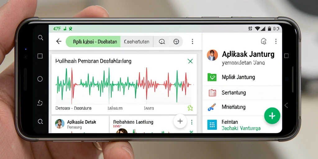 Antarmuka aplikasi 47F yang menampilkan pemantauan detak jantung secara langsung.