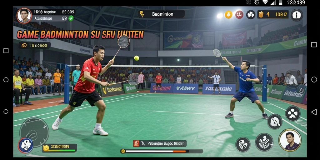 Tampilan antarmuka game Badminton yang menarik dan interaktif.